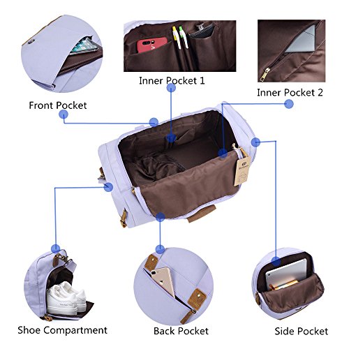 BLUBOON Weekender Overnight Duffel Bag with Shoes Compartment for Women Men Canvas Weekend Travel Tote Carry On Bag (Purple)