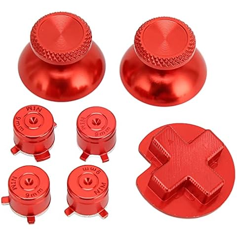 CUTULAMO Game Controller Button, Easy Installation Mushroom Head Aluminum Alloy Game Controller Metal Buttons Red Cross with Screwdriver for Gamepad Cover