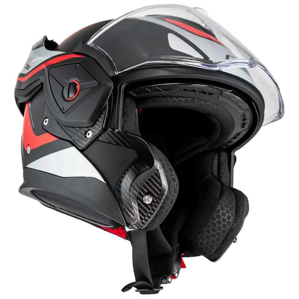 NZI Casco Modular NZI Fastback Duo 180º sumum Negro Rojo Abatible con Visor Solar - Unisex Hombre y Mujer - Homologado P/J ECE 22.06 (M)