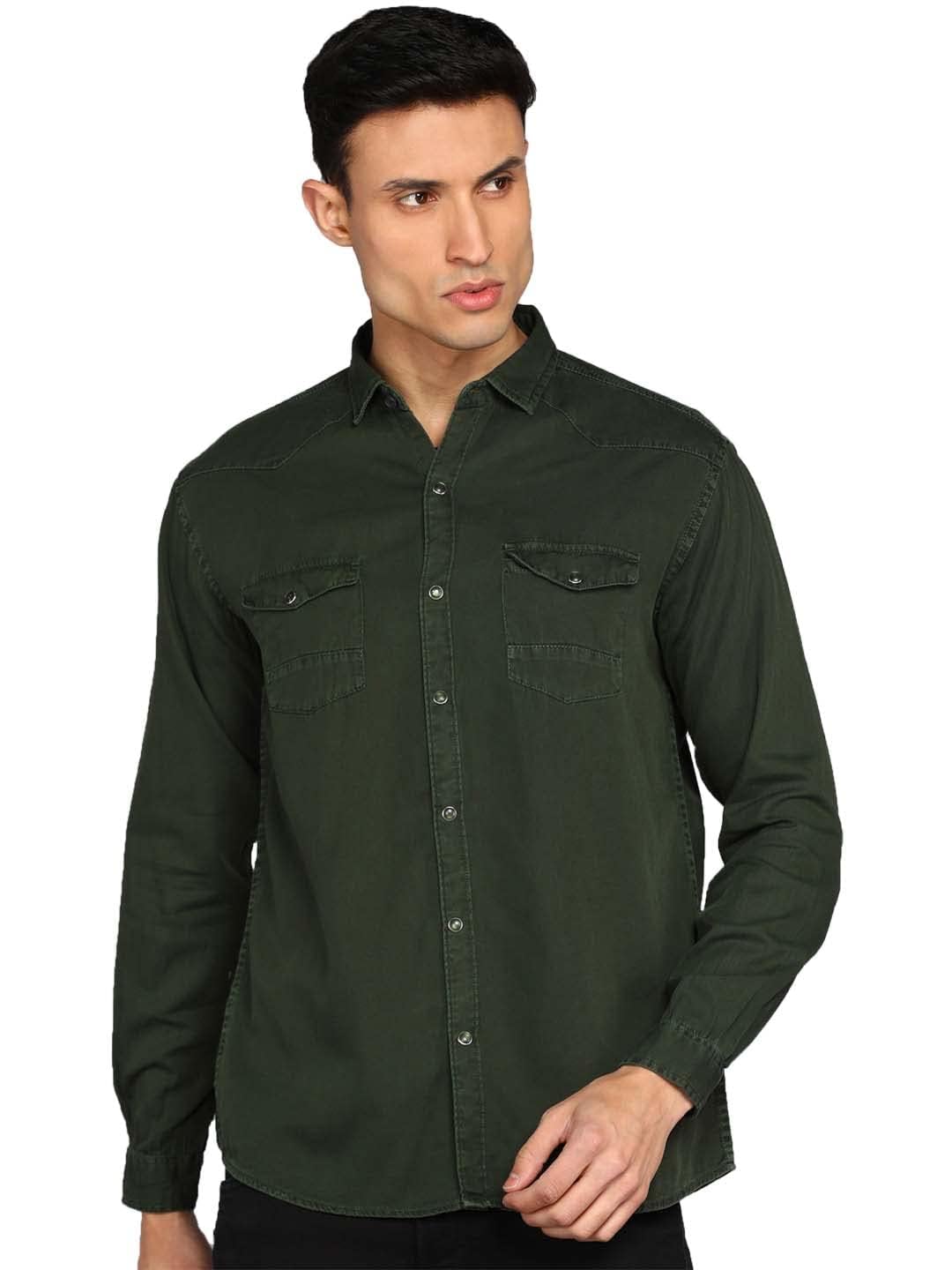 Kuons Avenue Men's Olive Double Pocket Cotton Twill Casual Shirt | Cargo Shirt | Western Denim Shirt