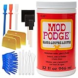 Mod Podge Gloss Waterbase Sealer, Glue & Decoupage Finish, 32 oz, Pixiss Accessory Kit with Silicone Spreaders, Gloves, Spreaders, Brushes