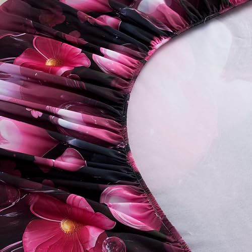 Image of Bedding Fitted Sheet with Deep Pocket,3D Pink Heart Balloon Pattern Printed Fabric Bed Sheets (Red Heart,King)