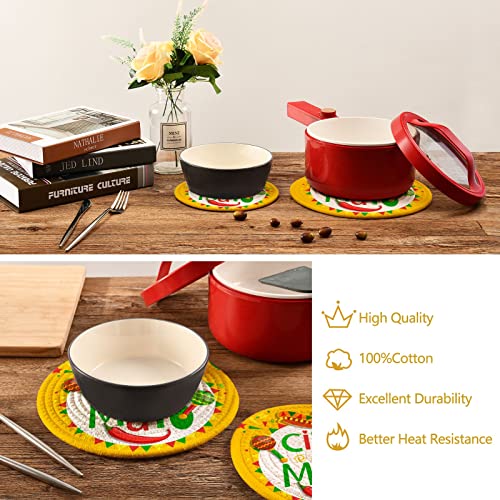 Kigai Cinco De Mayo Pattern Table Trivets For Hot Dishes Round Trivet Mat 2Pcs Kitchen Potholders Heat Resistant Pot Holder For Bowl Teapot #TOP5