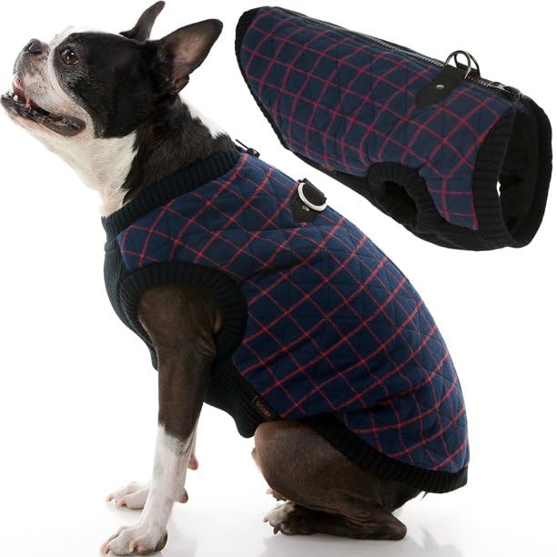Image of Gooby Fashion Vest Check Dog Jacket, Navy Check, Small