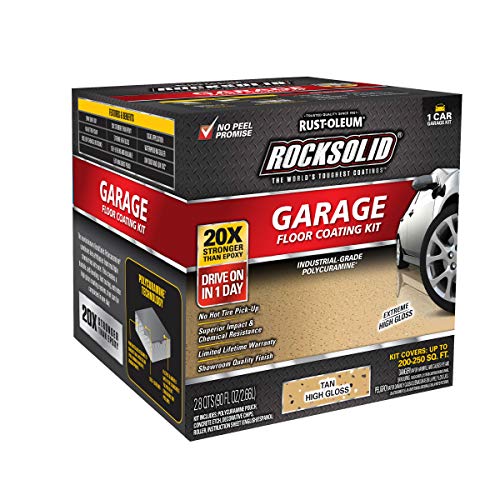 Image of Rust-Oleum 60007 RockSolid Polycuramine Garage Floor Coating, 1 Car Kit, High Gloss Tan