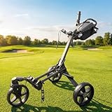 YMDXONE 3 Rad Golf Trolley mit 360° schwenkbarem Vorderrad: Klappbares Design, integriertes Staufach, höhenverstellbarer Griff, Halterungen für Handy/GPS/Scorekarte/Flaschen/Schirm.
