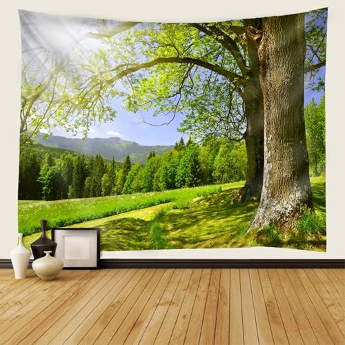 Tapiz de pared grande de 150x150 cm con árboles y sol para transformar espacios vacíos 2