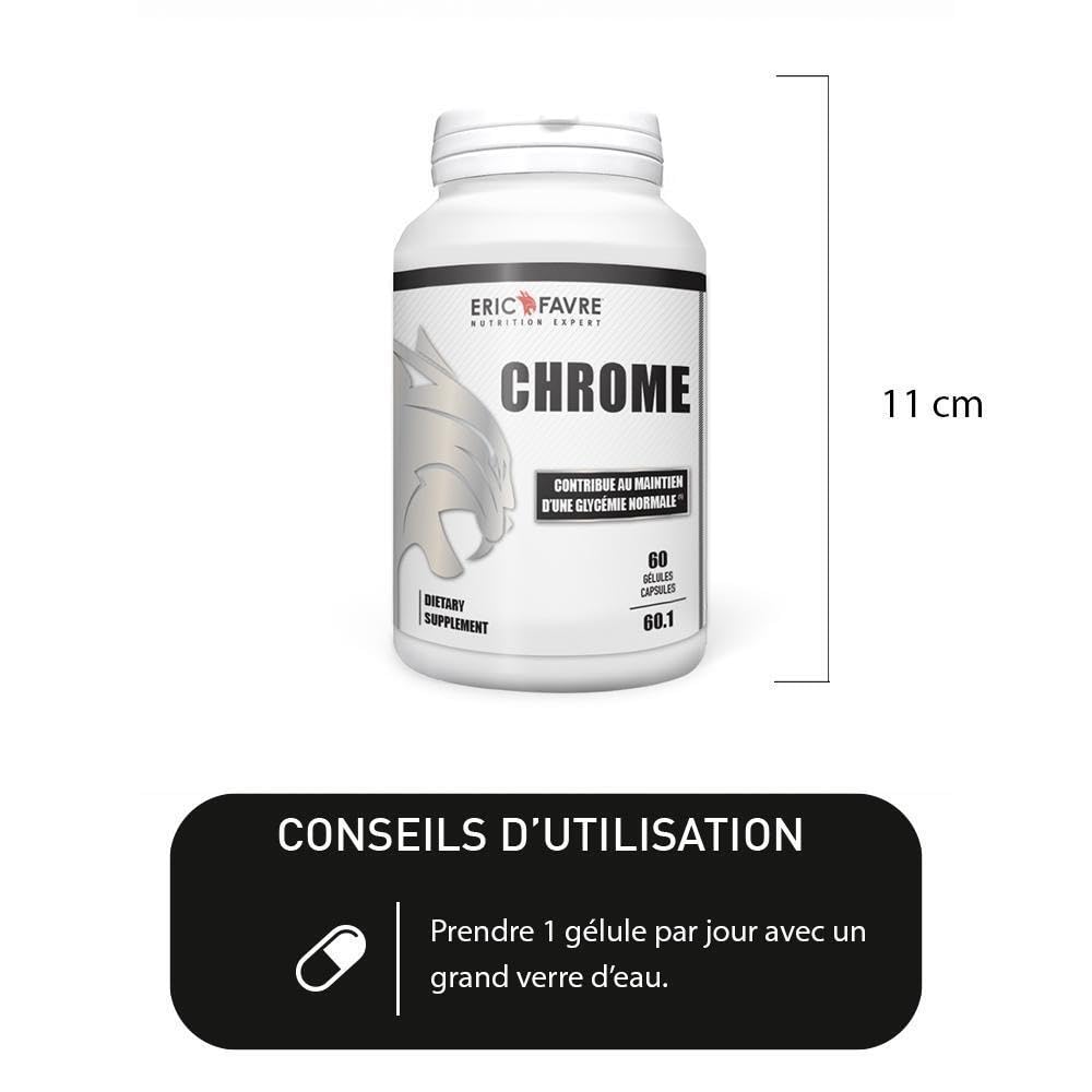 CHROME 250µg - Maintien d'une Bonne Glycémie, Régule le Taux de Sucre - 60 Gélules Végétales - Fabriqué en France - Laboratoire Français Eric Favre