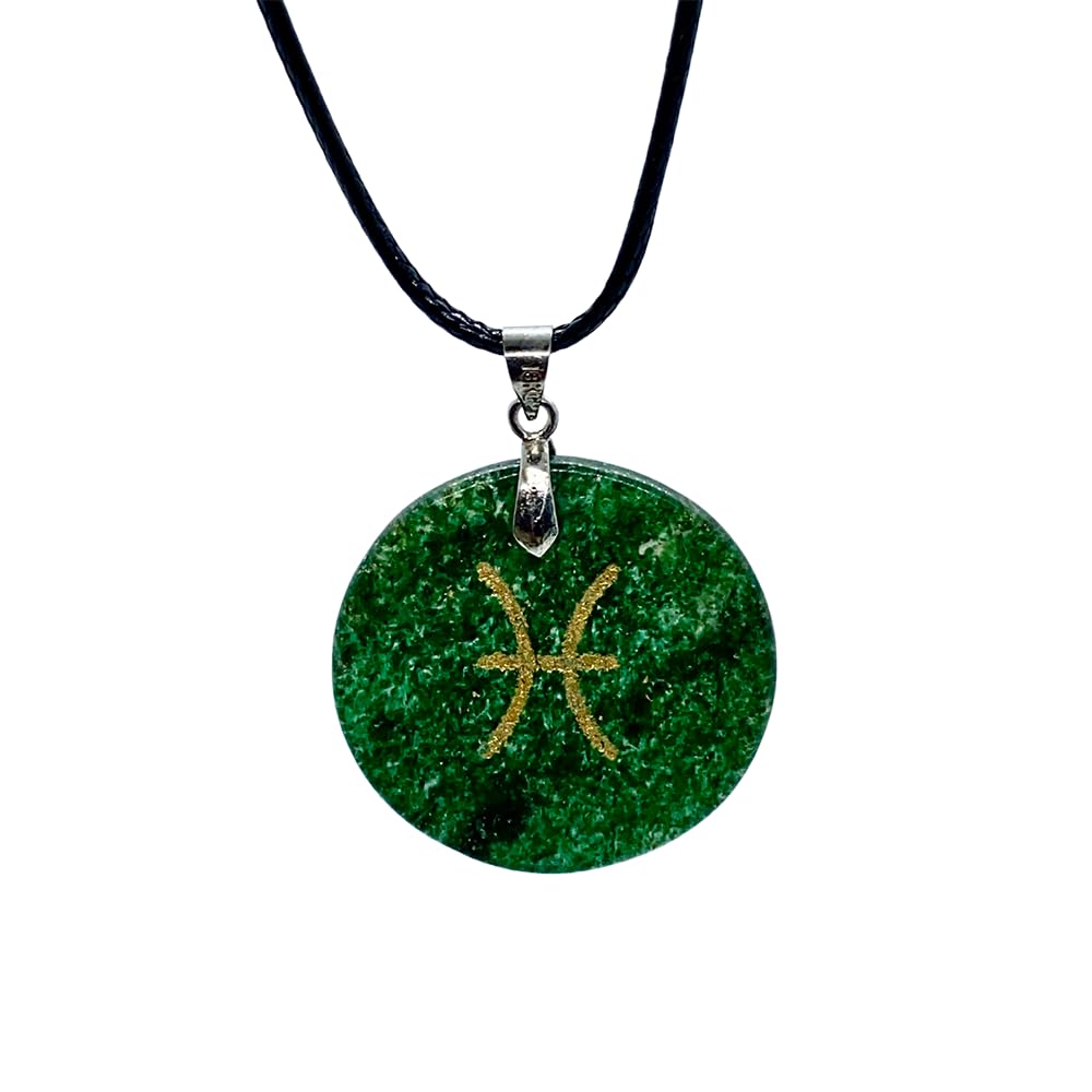VIE Zodiac Coin Pendant, Pisces, Green Jade