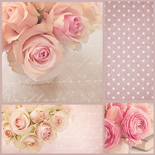 20 Servietten Collage rosa Rosen/Blumen/Hochzeit 33x33cm Cover