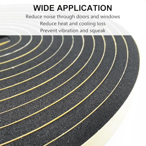 Weather Stripping Door Seal Strip, Strong Adhesive, Weatherproof, Reduce Noise, Gap Filler, Foam Insulation Tape for Doors and Windows, Black, 1 in x 1/4 in x 13 Ft