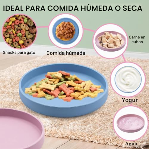 Miniatura 6 de Fineasy 2 Piezas Cuenco Gato, Cuencos Para Gatos De Silicona, Comedero Gato Plano Redondo, Comedero Gatos Antideslizantes Para Comida Seca Y Húmeda, Para Aliviar La Fatiga De Los Bigotes