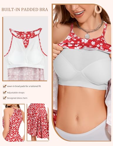 Image of JOYSHAPER Built in Bra Summer Dress Casual Beach Sundress Flowy Halter Dress with Pockets