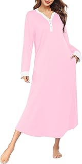 Ekouaer Womens Nightgown Long Loungewear V Neck Nightshirt Sleepwear Full Length Sleepshirt with Pockets