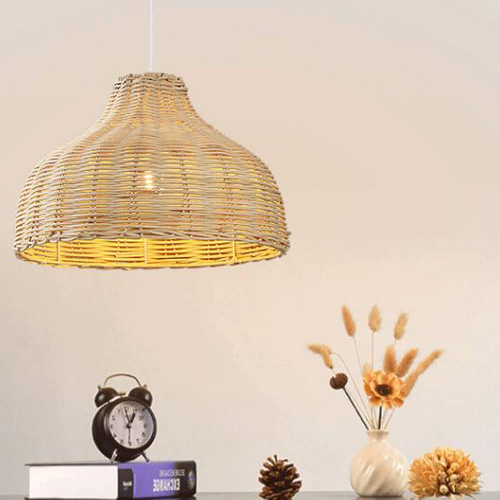 LYMSXAZOU Creative Rattan Chandelier Ceiling Wicker Lampshade Hanging Basket Lamp Pastoral Style Light farmhouse Single Head Chandeliers For Bars Cafe Living Room
