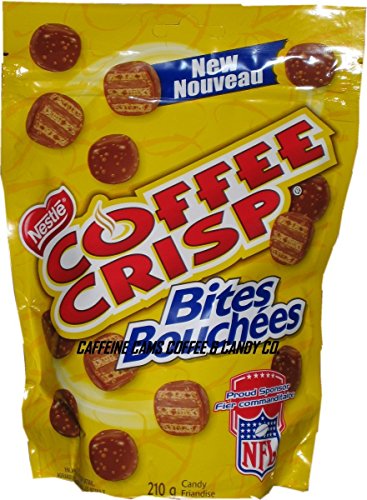 Nestle Coffee Crisp Bites - 4 x 210 gram bags. Chocolate covered bite-size cookie wafers with a subtle coffee flavor. Imported from Canada.