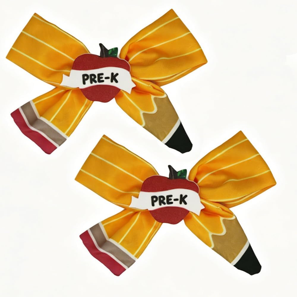 PRE K Back to School Supplies, 1st Day of PRE-K School Hair Clips for Girls, Pencil Hair Clips Cute Yellow Hair Bows Hair Accessories for Girls PRE-K First Day of School Gifts- 2Pcs