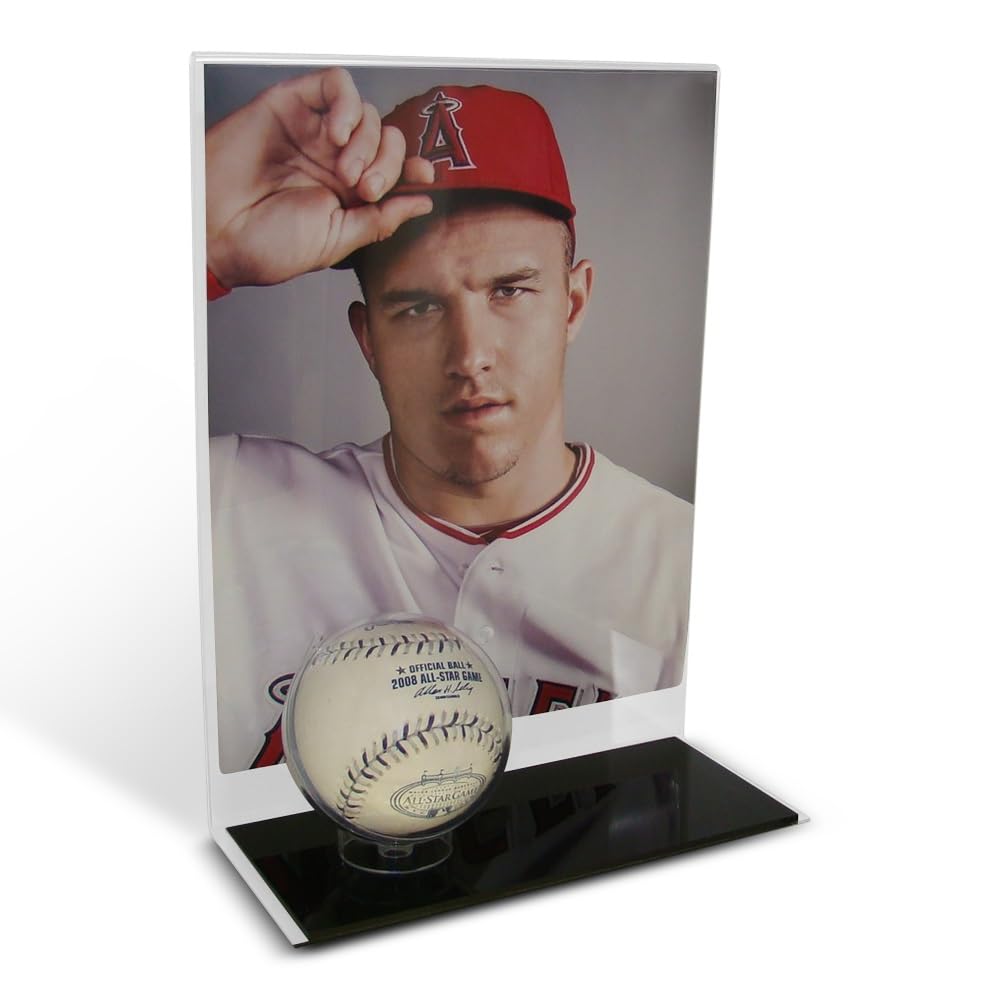 Acrylic Single Baseball Display Case with Vertical 8x10 Photo Holder