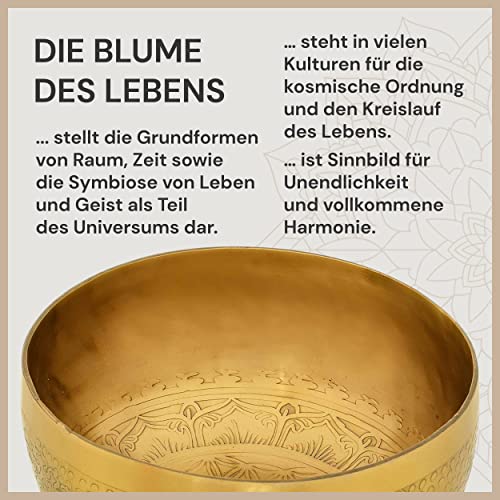Tibetische Klangschale Blume des Lebens für Yoga, Meditation und Entspannung, Ø 20 cm, 1.100 Gramm, matte Oberfläche, Traditionelle Handarbeit in Profi-Qualität