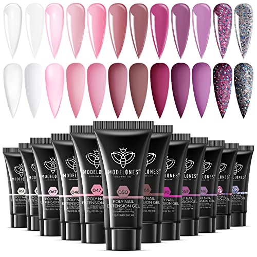 Modelones Poly Nail Gel Set Poly Nail Extension Gel 12 Colors 10g Nude