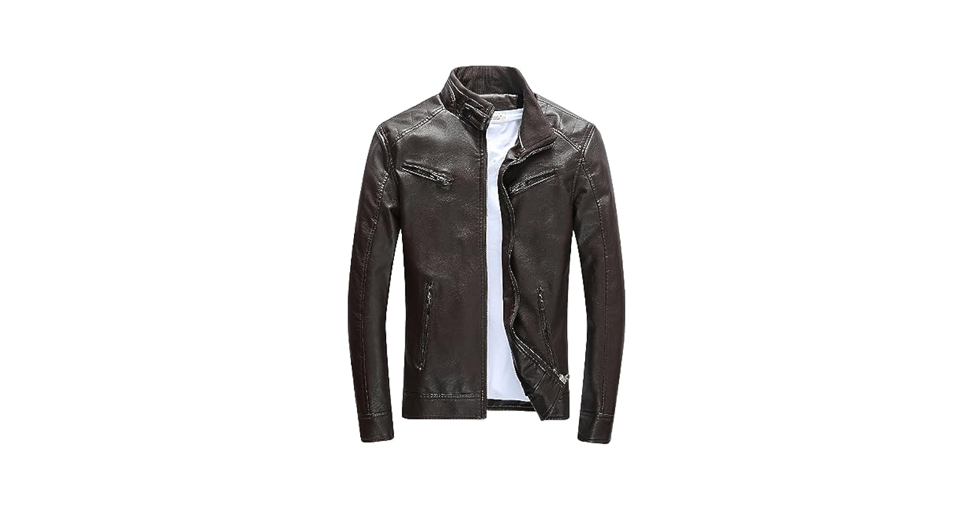 SWJGLITTR Men's Standing Collar Leather Jacket Casual