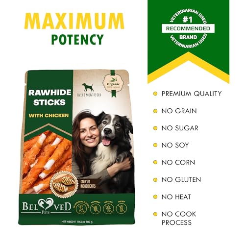 Image of Beloved Pets Dog Treats & Long Lasting Rawhide Chews Wrapped Chicken - Pet Bones Sticks for Large, Medium & Small Breeds - Aggressive Chewers Snacks - Puppy Toys Treats