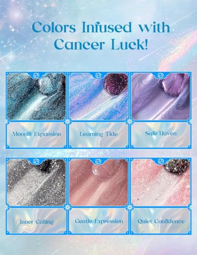 Image of Beetles Moonlit Sanctuary Lucky Box Cancer Zodiac Gel Nail Polish Kit | with Mini UV Light Blue White Pearl Sliver Colors, Nail Art Set with Tools Necklace Badge, Salon DIY Zodiac Gift for Women