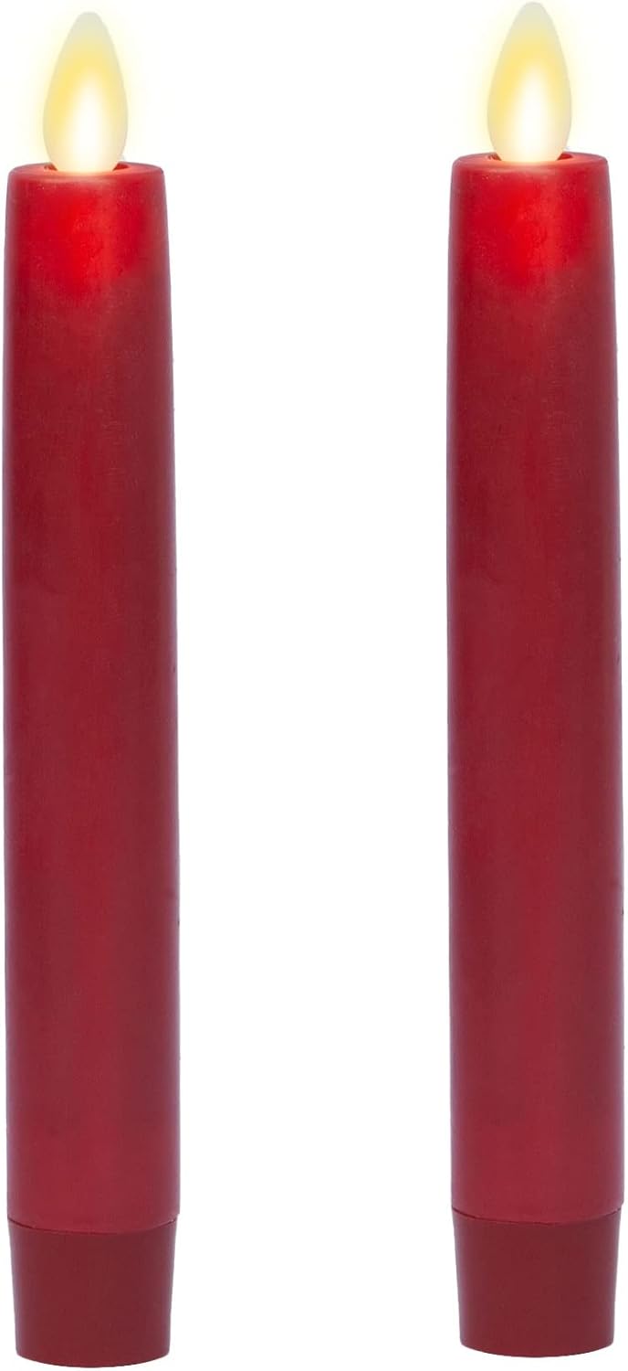 Luminara Set of 2 Flameless Candle Tapers (0.87" x 6.7") Flat Top Real Wax Unscented (Saga Rose)