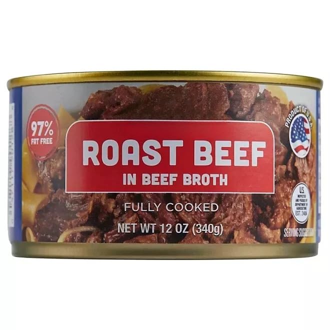 Roast Beef in Beef Broth in a Can, 12 oz., 4 Pack, 3lbs Total, 97% Fat Free