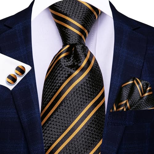 Image of Dubulle Mens Tie and Lapel Pin Paisley Striped Floral Necktie for Men Pocket Square Cufflinks 4PCS Set Wedding Party