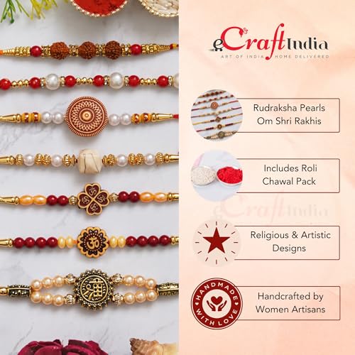 Image of eCraftIndia Set of 5 Blue & Golden Religious Designer Rakhis for Brother Bhabhi Bhaiya Bhai Kids