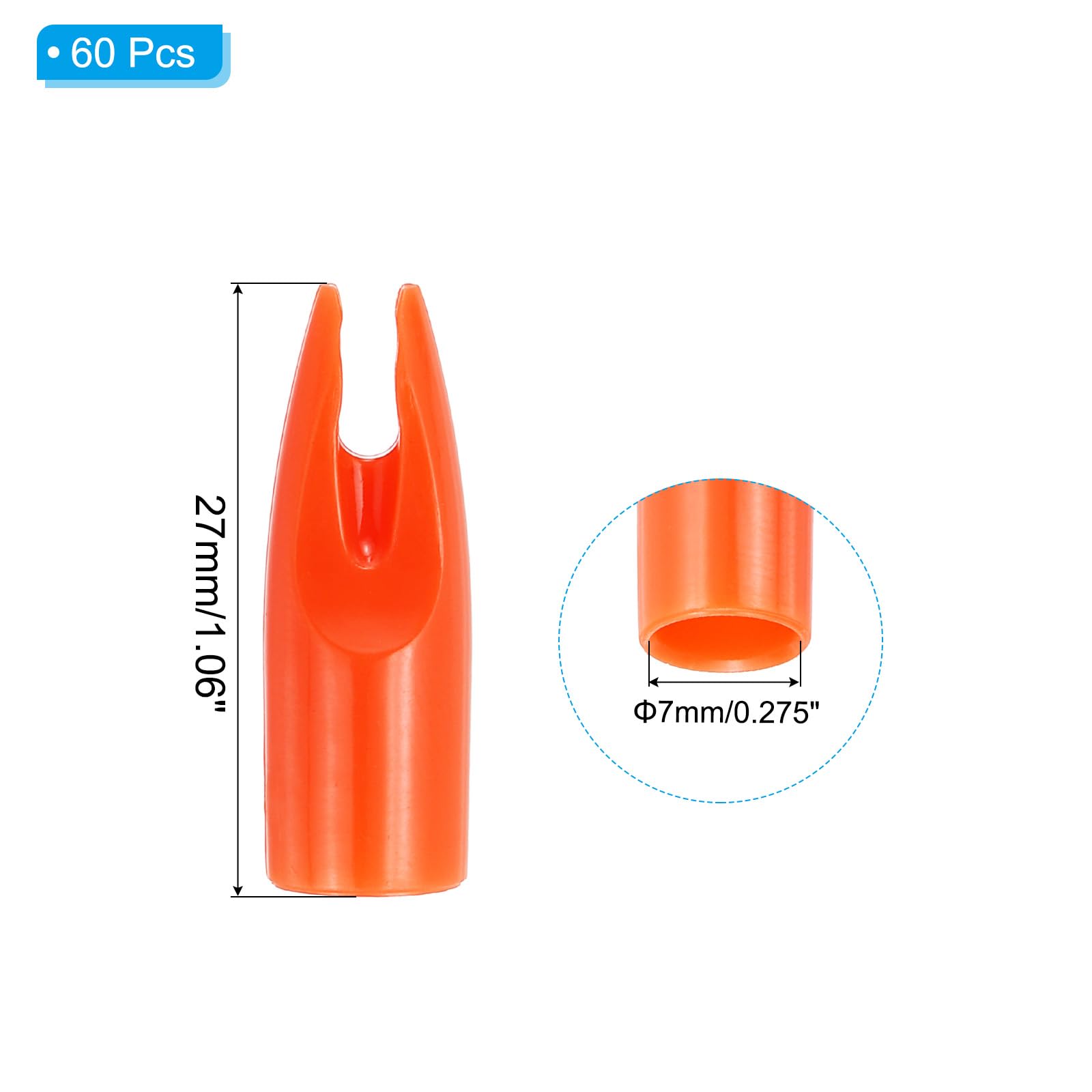 PATIKIL Arco Tiro Flechas Culatines 7mm, 60uds Plástico Pegamento Flecha Culatín Reemplazo para Caza Flechas Compuesto Arco Recurvo Arco, Naranja