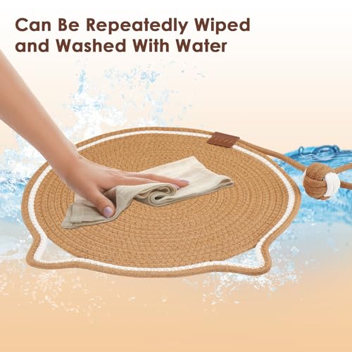 Image of Natural Cotton Rope Scratch Pad, 15.7'' Round Horizontal Floor Scratching Mat for Indoor Cats, Furniture Protector for Wall, Couch, Carpets, Sofas