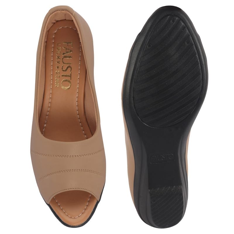 Image of FAUSTO Women Stylish Backless Casual Ballets | Low Heel Cut-Out Slip-On Ballerinas | Comfortable Walking Flats Sandals | Memory Cusion Insole