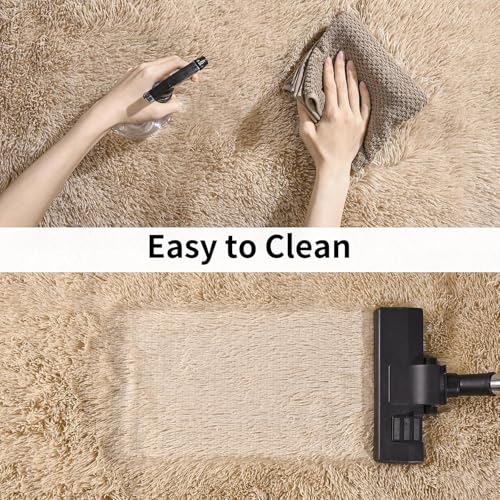 Image of Luxury Shaggy Carpet Solid Plain Fluffy Fur Rectangular Rugs for Bedroom Living Room 2X5 Feet Microfiber & Polyster Modern Interior Carpet for Home Floor Mat Beige