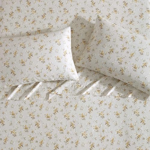Image of Laura Ashley - King Sheet Set, Buttery-Soft Bed Sheets with a Naturally Silky Smooth Cotton Sateen Lightweight Feel - Matching Pillowcases & Fitted Sheet (Little Darlings Beige)