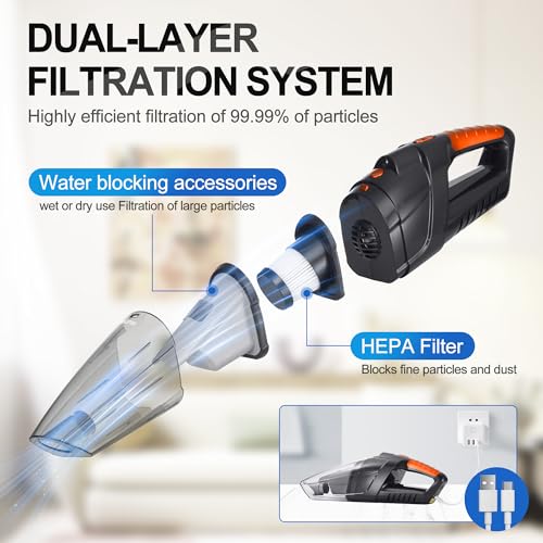 Image of Handheld Vacuum Cordless,Powerful Suction 30Mins Long Runtime, Dust Busters Cordless Rechargeable with Two Washable Filters,Wet and Dry Hand Held Vacuum Cordless for Home, Car or Office