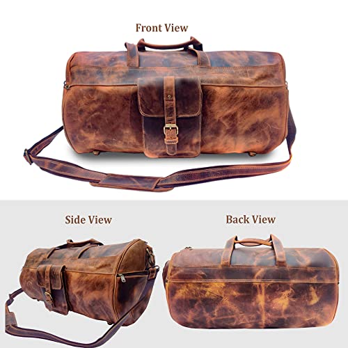 Wonder Care_ Leather Bag for Men Duffle Bag 22" / Mens Leather Travel Bag With Vintage Look Cross Body Leather Shoulder Bag for Business/Travel (Duffle Bag 22")4