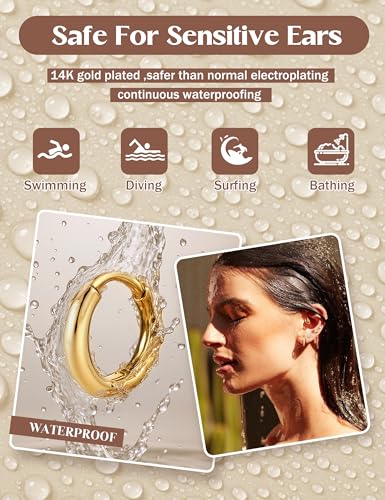 Sanfenly Hypoallergenic Flat Back Earrings for Women 20G Surgical Steel Earrings for Sensitive Ears Stainless Steel Earring Stacks 14K Gold Small Flatback Stud Hoop Cartilage Earring Sets for Multiple Piercing4