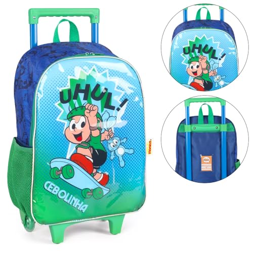 Kit Mochila de Rodinhas Lancheira Térmica Estojo Mônica (Verde)