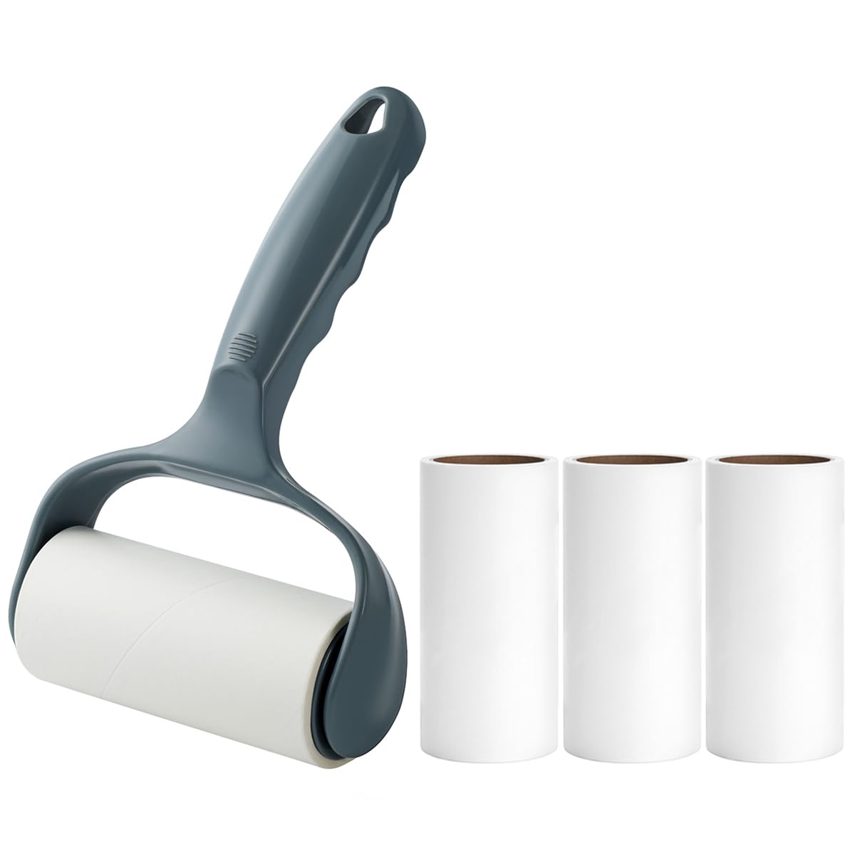Flat Sticky Lint Roller for Couch Desk Chair Dog/Cat Bed Balliard Table Lint Roller for Pet Hair Lint Remover T Shape Handle with 4 Refill Rolls (Navy Black)