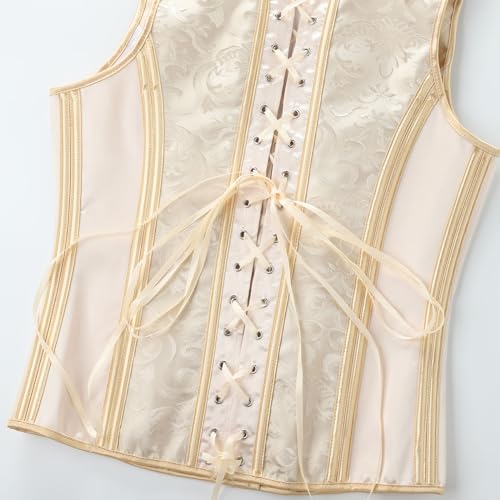 Mens Corset Vest Lace Up Bones Formal Waistcoat Beige Floral Waist Trainer Dress Vest For Wedding Party4