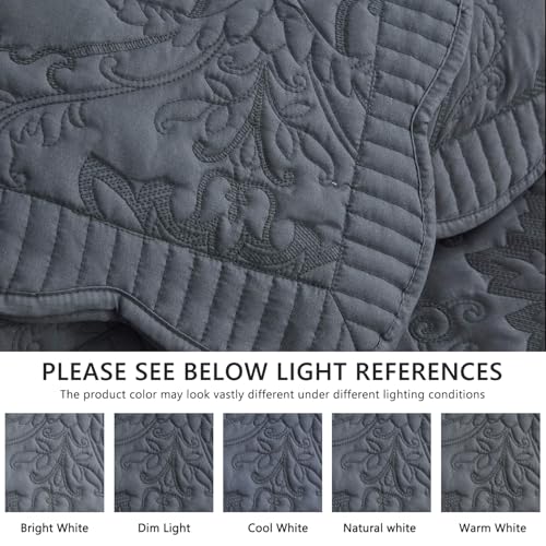 Image of CHIXIN Oversized Bedspread Coverlet Set King Size - Lightweight Bedding Cover - Beautiful Stitching - 4 Piece Reversible Bedspread - Gorgeous Damask Paisley Pattern (King, Dark Grey)