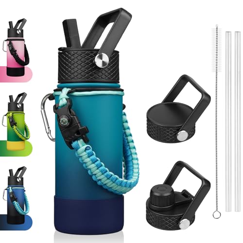 Image of BJPKPK 18oz Insulated Water Bottle with 3 Lids, Straw Lid & Handle