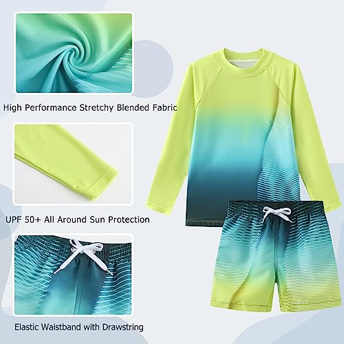 Image of Boys Two Piece Rash Guard Swimsuits Set with Swim Trunk Kids Long Sleeve Bathing Suit Swimwear Set