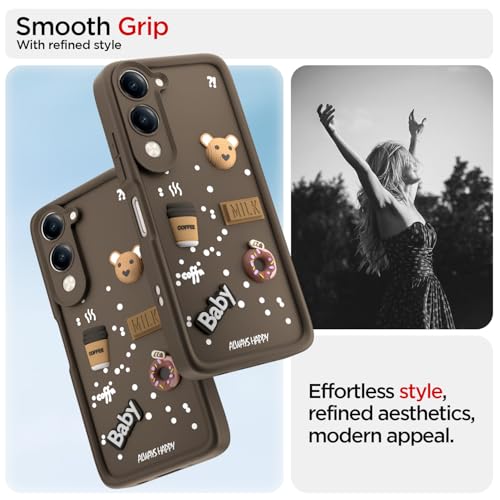 Image of Pikkme Back Cover for iQoo Z10 lite 5G / Vivo T4 lite 5G / Y19 5G / Y19e / Y04 4G / Y29s 5G | 3D Bear Silicone Cute & Fun Coffee Cartoon | Full Body Protection Bumper Case (Brown)