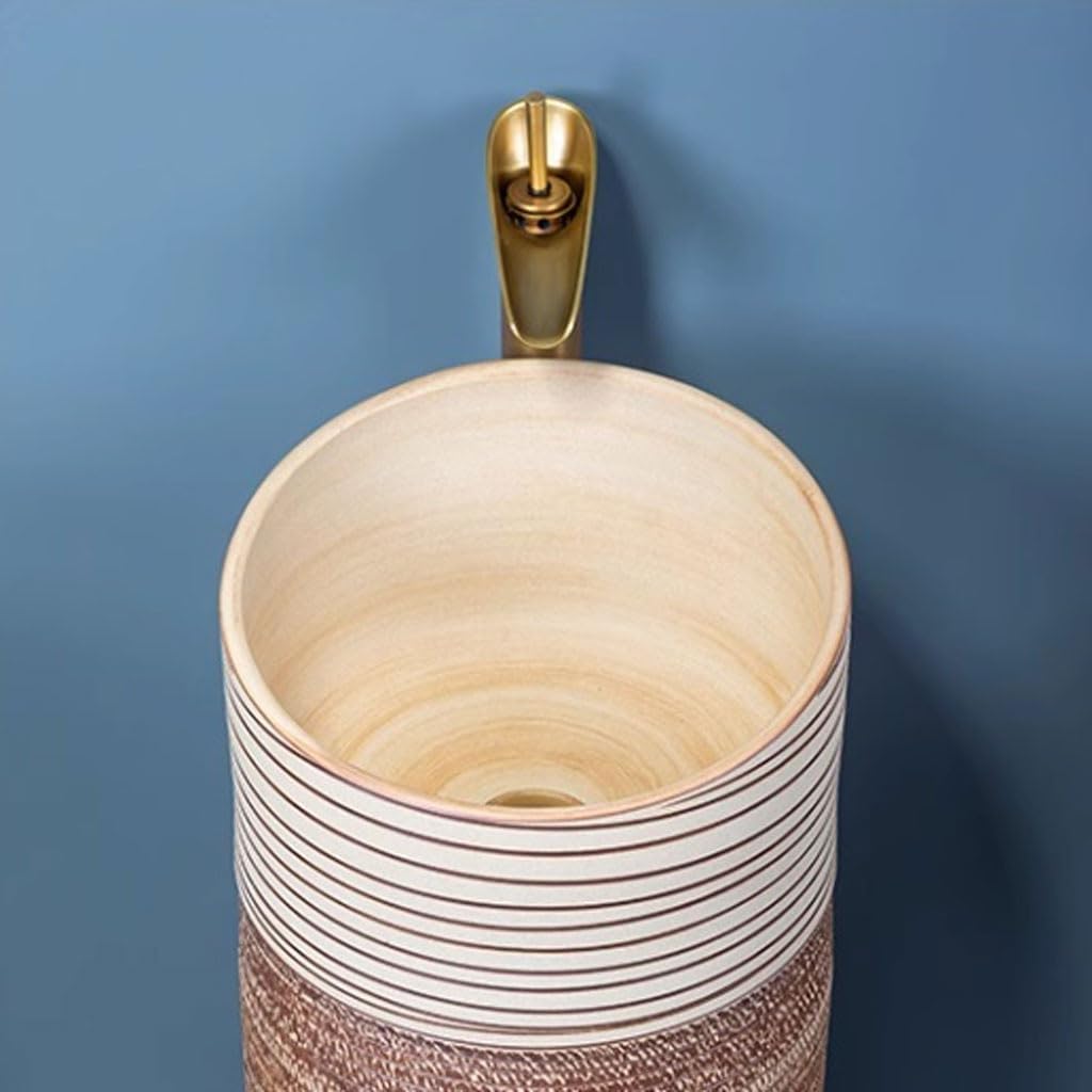 Pedestal Sinks Chinese Style Balcony Column Wash Basin Integrated Floor-Standing Outdoor Type Bathroom Sink (A)