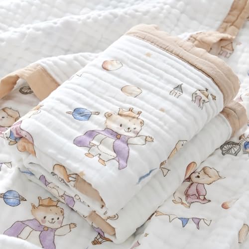 Hivia Couverture Bebe Naissance,110 * 110cm Couette en Coton pour Bébé,Couverture Mousseline Plaid Gaze de Coton,des Cadeau Naissance Doux et Confortables|Ourson Prince