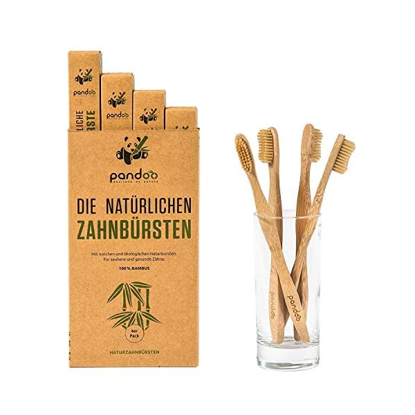pandoo 4er-Sparset umweltfreundliche Hand-Zahnbürste | Für Erwachsene und Kinder (Mittel bis Weich) | Vegan, Bio, Holzfrei, BPA Frei | Bamboo Toothbrush – Bild 3