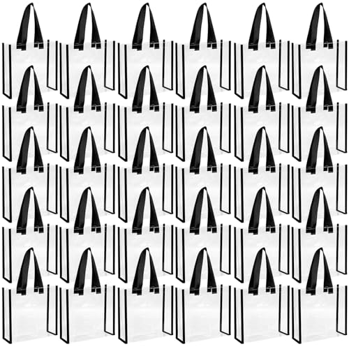 Paterr 30 Pcs Clear Tote Bag Stadium Approved Bulk 10 x 10 x 4 inch Plastic Tote Gifts Bags with Handle for Women Sports Gym (Black)